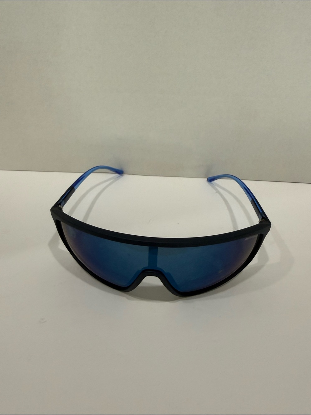 Armani Exchange Blue Mirror Shield Sunglasses with Black Frame